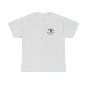 Light gray heather T-shirt with a small blue and red 'Anchored Running Club' logo on the chest